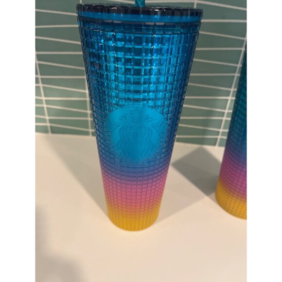 Starbucks Gradient Ombre Blue Pink Yellow Studded Tumbler With Straw 24 Oz Cup - Picture 4 of 8